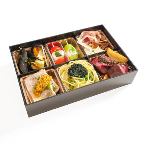 紙製箱膳　黒紬６ヶ仕切　小 image